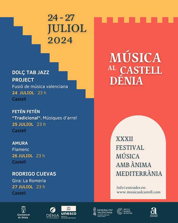  Rodrigo Cuevas, Fetén Fetén, Dolç Tab Jazz y Amura, protagonistas del cartel del 32 Festival Música al Castell de Dénia 