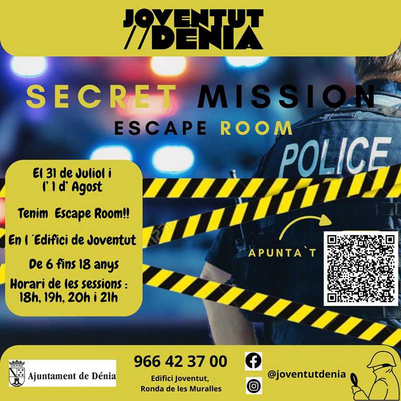Joventut Dénia organitza l’escape room ‘Secret Mission’ per a participants de 6 a 18 anys